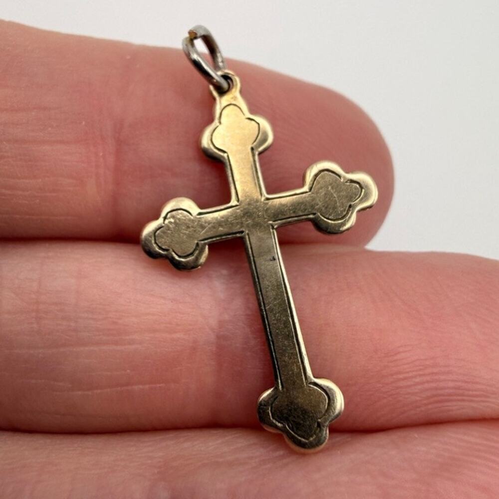 Antique Art Nouveau Alfred J Howe AJH Rolled Gold Dainty Cross Pendant 1 Inch